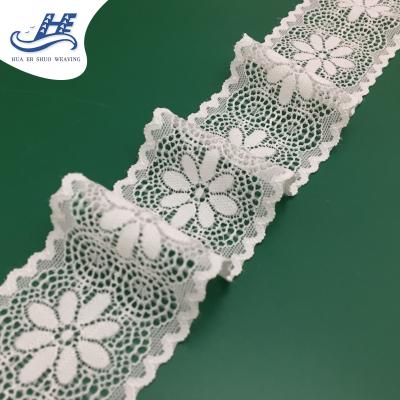 China Decorative double edge wrap 5cm elastic elastic knitted white guipure lace trim for lingerie or ladies dress for sale