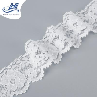 China Decorative double edge 3.5cm elastic elastic wrap knitted white flower guipure lace trim for lingerie or ladies dress for sale