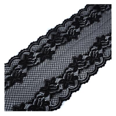 China Decorative elastic double edge wrap knitted white guipure lace trim for lingerie or luxury stretch trim for ladies dress for sale