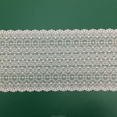 China Decorative double edge 20cm elastic elastic wrap knitted white guipure lace trim for lingerie or ladies dress for sale