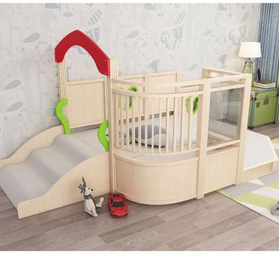 China Moetry Fashion Design High Quality Daycare Traces Toddler Reading and Playing Wooden Loft with Slide Preschool Indoor Game for sale