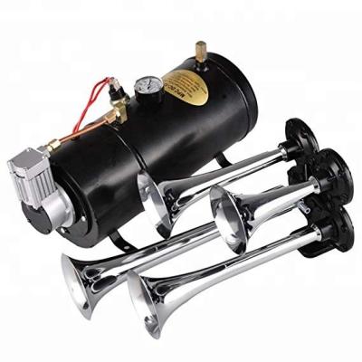 China Zinc Alloy + Iron Train Air Horn Kit, 4 Trumpets 100 PSI 12V Compressor Tank & Gauge (Black) for sale