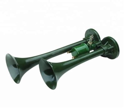 China 12V Iron Green Double Trumpets Twin Tones Air Horn For SUV Truck Train Van Boat for sale