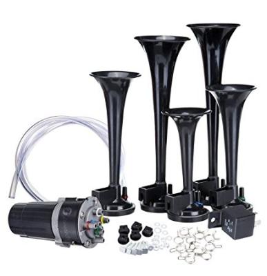 China ABS 12V 5 Trumpet Air Horn Premium Quality 5 Trumpet Air Horn Super Loud 125db Black Compressor for sale