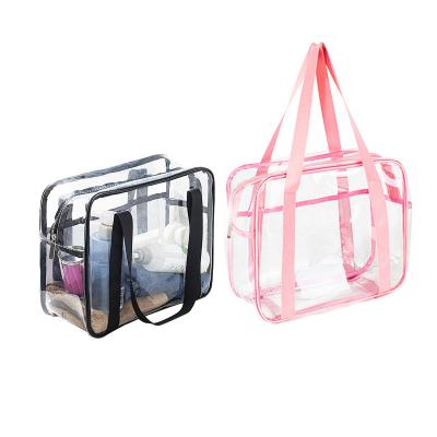 China Pink Large Capacity Fashion Makeup Ziplock Bag PVC Tote Waterproof Transparent Toiletry Bags for sale