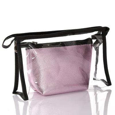 China Low MOQ Cosmetic Tools Storage Bag Customized 2 Sizes Bags Set Makeup Travel Storage Pouch Plastic Cosmetic Bag for sale