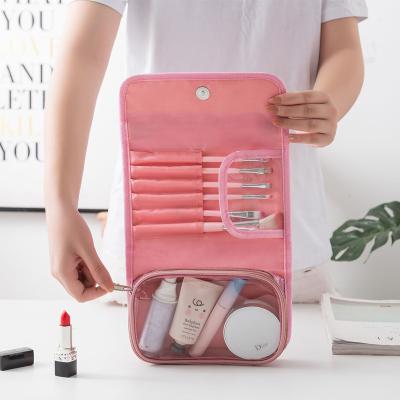 China Shiny Storage Cosmetic Bag Tools Waterproof PVC Foldable And Hanging Women Travel Makeup Brush Tools Bag With Customized Logo for sale