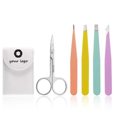 China 4 Heads Different Colorful Set Package Design Professional Extension Eyebrow Scissor Tweezers With Private Label Logo for sale