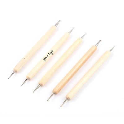 China Master Nail Art Decoration Tools Private Label Double 5 Pcs Set Wooden Gel Pen Nail Art Dotting Brush Tools for sale