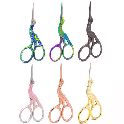 China Wholesale Crane Bird Shape Stainless Steel Rose Gold /Rainbow Beauty Trimming Curved Eyebrow Scissors for sale