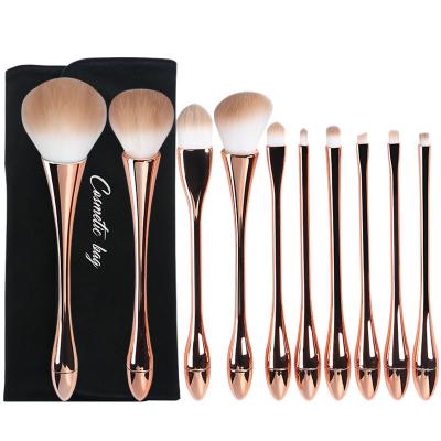 China Can Choose Bag Packing 10Pcs Rose Gold Acrylic Handle Angle Nose Cutout Brush Eyebrow Makeup Set Brush With Bag for sale