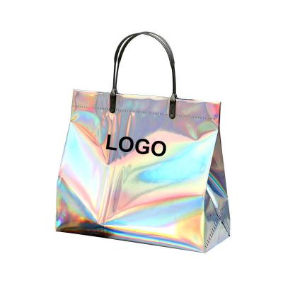 China Customized Folding Logo And Size Laser PVC Holographic Luxury Custom Shopping Bags With Logo for sale