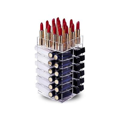 China 64 Bottles Lipstick Case Display Box Durable Acrylic Desktop Cosmetic Lip Gloss Organizer for sale