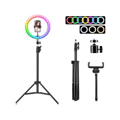 China Mini Factory Supply LED Ring Light 10 Inch RGB Ring Lamp Photography LED Makeup with Camera and Phone Holder for sale