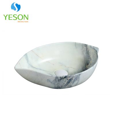 China Modern Luxury Bathroom Sink Marble Design Leaf Shape Art Basin for sale