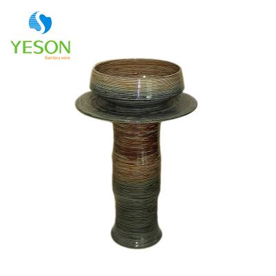 China Modern Handmade Colorful Freestanding Two Piece Bathroom Sink Pedestal Sink Basins for sale