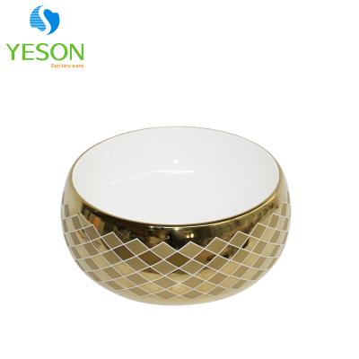 China Traditional Commercial Ceramic Hand Wash Basins Plating Gold Basin Saudi Arabia Bathroom Basin for sale