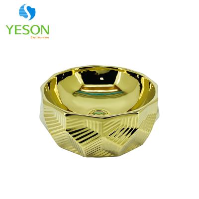 China Chaozhou Manufacturer Bathroom Gold Plated Modern Ceramic Basin Art Basin Diamond Design for sale