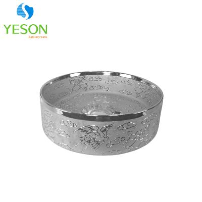 China Yeson Modern Silver Hand Make Basin Sink Slim Countertop Edge Bathroom Electroplating Flower Sink for sale