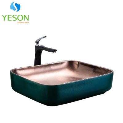 China Without Faucet Green Countertops Rectangular Ceramic Basin Decorative Ceramic Basin for sale