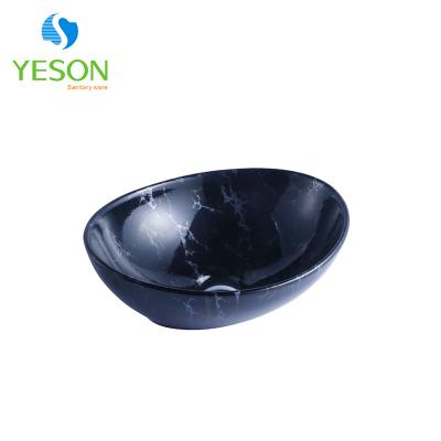 China Bathroom Sink Manufacturer Black Pattern Modern Marble Wash Basin Glossy Finish for sale