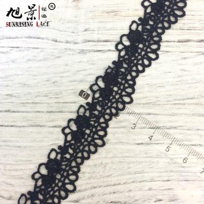 China Viable cheap embroidery tying black and white polished 100% French water soluble cotton lace thin trim for sale