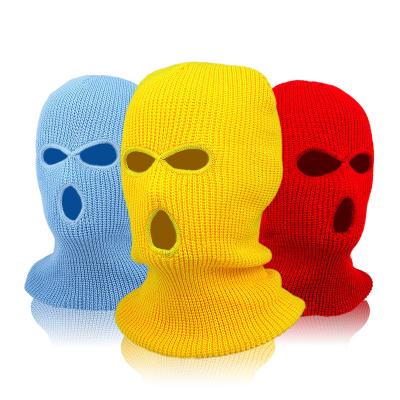 China Custom Embroidery Skiing 3 Hole Balaclava Helmet Face Cover Balaclava Winter Casual Hat Knitted Acrylic Crochet Three Holes Balaclava for sale