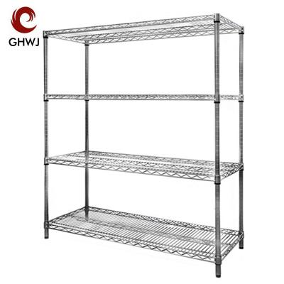 China Steel Shelf 4 Tiers Carbon Steel Corrosion Protection 250KG Load Weight Chrome Clad Metal Wire Mesh Shelves For Industrial Storage Rack for sale