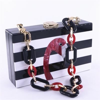 China Fashion Design Acrylic Chain Clutch Lady Bag Flamingo Evening Purse Ladies Acrylic Clutch for sale