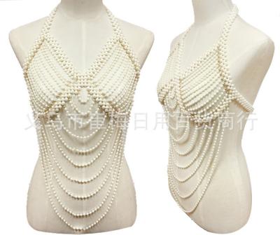 China CLASSIC pearl tassel jewelry sex gir fabric for nightclub necklace body chain and bra pearl for sale