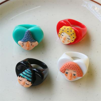 China Korean 2021 Fashion Colorful Resin Ring Cute Heart Cartoon Face Ring for sale