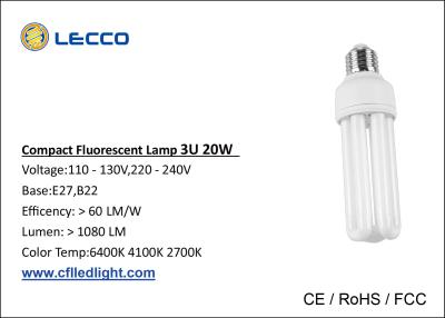 China High Brightness Compact Fluorescent Lamps Cfl T4 20W Bulbs 3U Tricolor 8000h Lifetime for sale