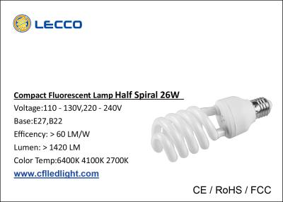 China 8000H Half Spiral Cfl Fluorescent Bulbs E27 Base Tricolor For Shop / Office for sale