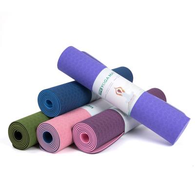 China OEM LOGO Fitness 2 Layer 6mm Exercise Fitness 2 Layer Double Two Color Yoga Mat 8mm Eco-friendly Non-slip Thick Wide Yoga Mat Gym Mat for sale