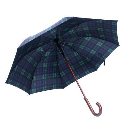 China 23 inch traditional straight automatic open umbrella with wooden shaft umbrella and wooden handle umbrella for sale