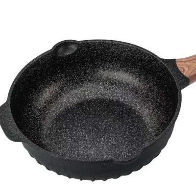 China Durable Cast Aluminum Non-Stick Smokeless BBQ Pan for Indoor Outdoor Grilling Marble Coating Fry Pan with Handle for sale