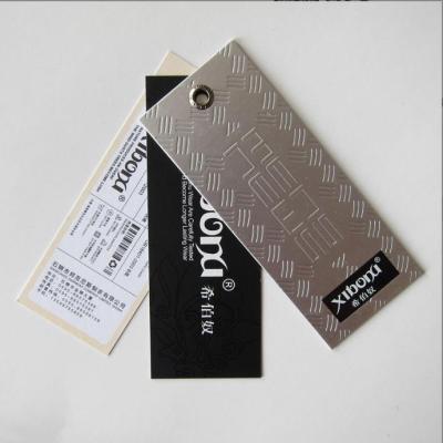 China Custom Luxury CLOTHING Hanging Label With Clamps Free Special Swing Paper Product Hang Tags For Apparel Garment for sale