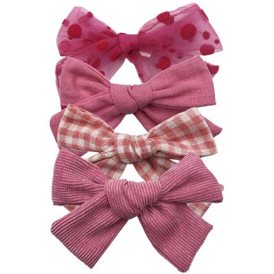 China Pink Cotton Girl Bow Hair Accessories Bow Clips Set Of 4 Various Fabric Bows Hair Clips for sale