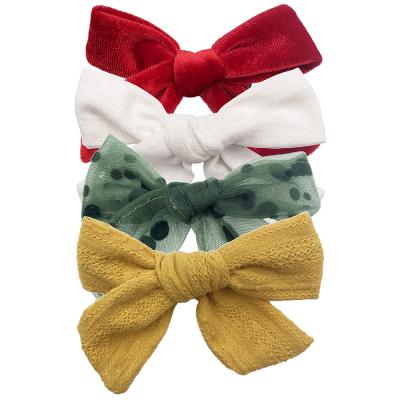 China Cotton Bright 4 Pack School Girl Hair Clips Cotton Velvet Bow Hair Clips for sale