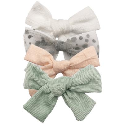 China Cotton Baby Hair Bow Set Spring 4 Solid Color Bows Hair Clips for sale