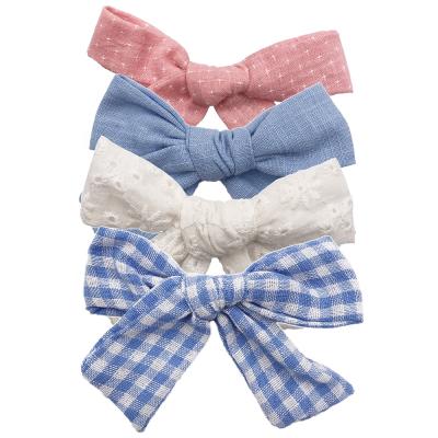 China Handmade Cotton Hair Bow Set Baby Hair Bow Clips Matching Hair Accessories for sale