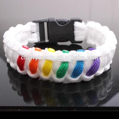 China TRENDY Gay Lesbian Pride Wristband Pride Wristband LGBT Paracord Bracelet White and Rainbow for sale