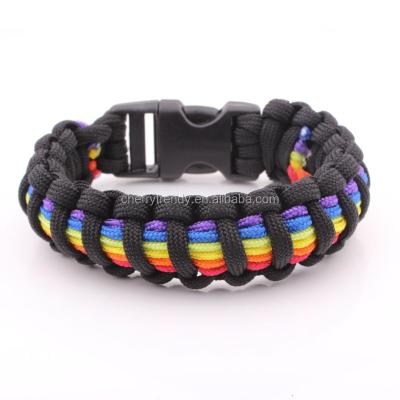 China FASHIONABLE Gay Lesbian Pride Wristband Pride LGBT Bracelet Black Rainbow Flag Clasp Paracord Snap Bracelet for sale