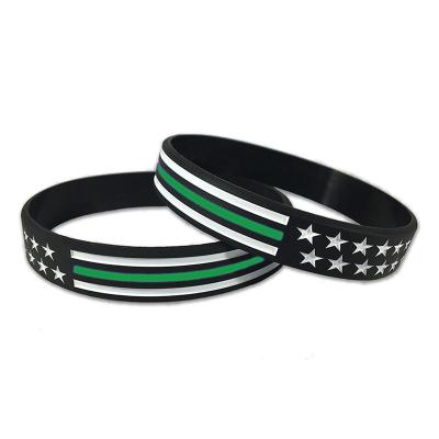 China FASHIONABLE Thin Green Line Wristband American Flag Silicone Wristband for sale