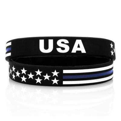 China FASHIONABLE USA Slim Blue Line Silicone Wristband Bracelet With Stripes And Stars for sale