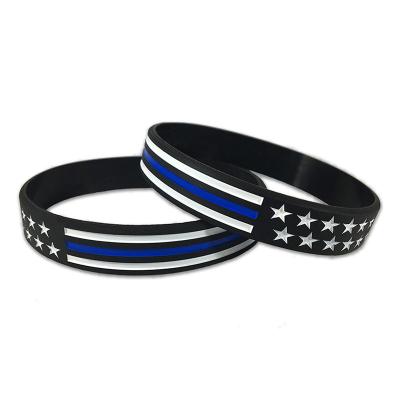 China CLASSIC Thin Blue Line Wristband American Flag Silicone Wristband for sale