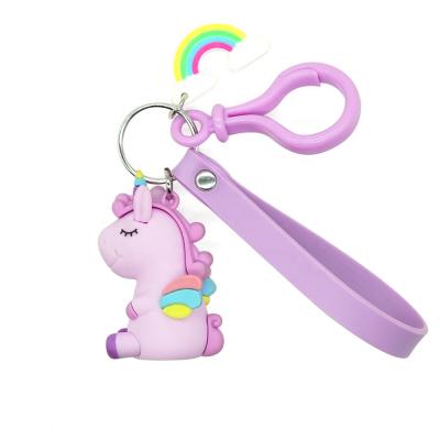 China Rainbow Rubber Cute Unicorn Key Chain Accessories 3D PVC Girls Bag Pendant for sale