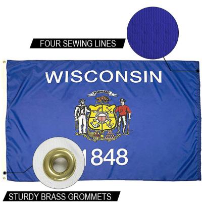 China State of Wisconsin Flag 3x5 ft Outdoor Heavy duty Dupont Nylon US Flags Strong Canvas Heading and  Brass Grommets for sale