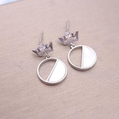 China Casual/Sporty SayYes 925 Sterling Silver Pearlescent Shell Round Crown Hanging Drop Earrings Jewelry Zircon Rhodium Plated For Wom for sale