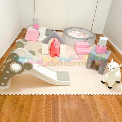 China Amusement Park Indoor Outdoor Carpet Kids Playground Entertainment Tower Foam Rising Animal Number Blocks Ball Pit With Slide And Stair for sale